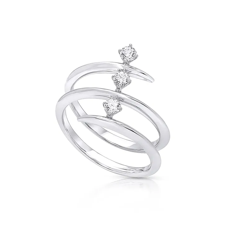 18k Tribal White Gold Ring With 0.39 Cts Vs-Gh Diamonds