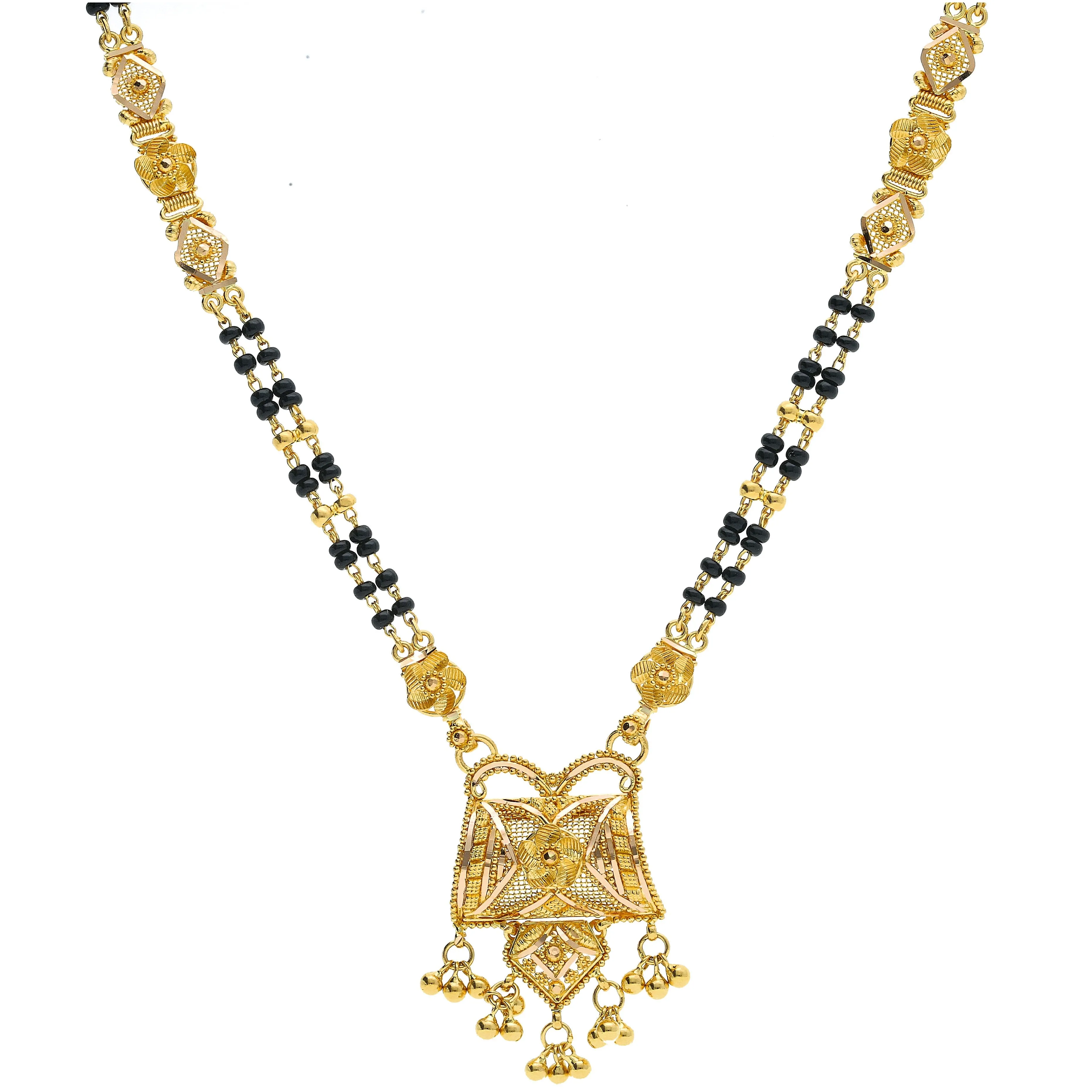 22K Yellow Gold Mangalsutra Chain W/ Laser Cut Details & Pendant