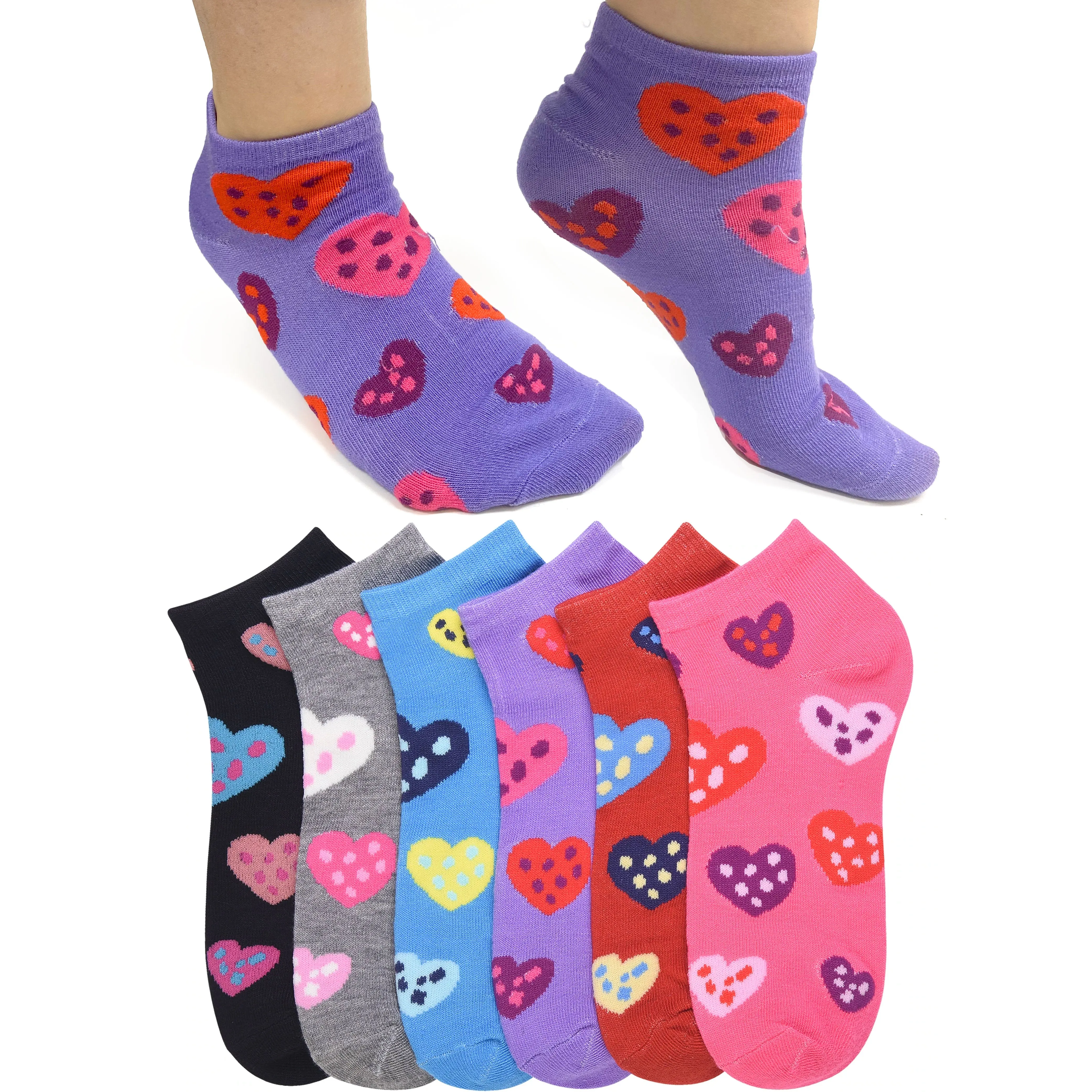 24 Pairs Women Hearts Fashion Cotton Multi Color Casual Ankle Low Cut Socks 9-11
