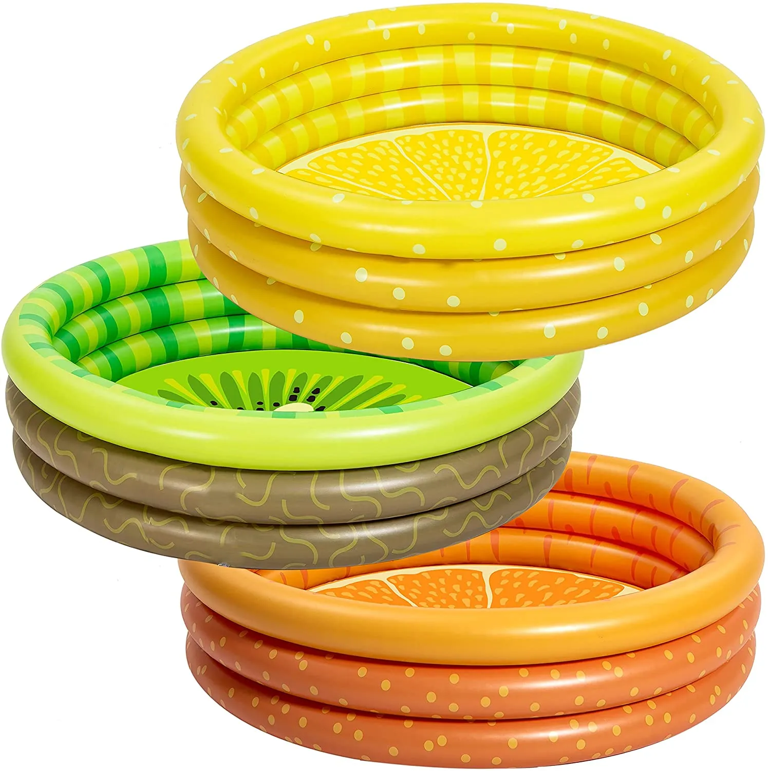 3 Packs 45" X 10" Inflatable Kiddie Pool, Lemon Orange Kiwi Swimming Pool for Kids Toddler Summer Fun, Indoor&Outdoor Water Pool Baby Pool Pit Ball Pool for Ages 3 