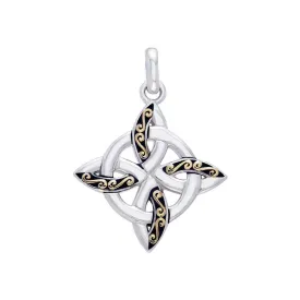 Celtic Four Point Knot silver with 18k gold accents Pendant MPD1807