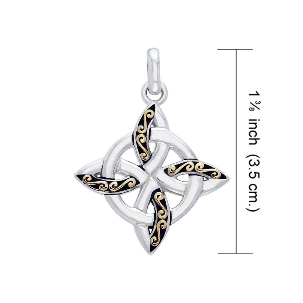 Celtic Four Point Knot silver with 18k gold accents Pendant MPD1807