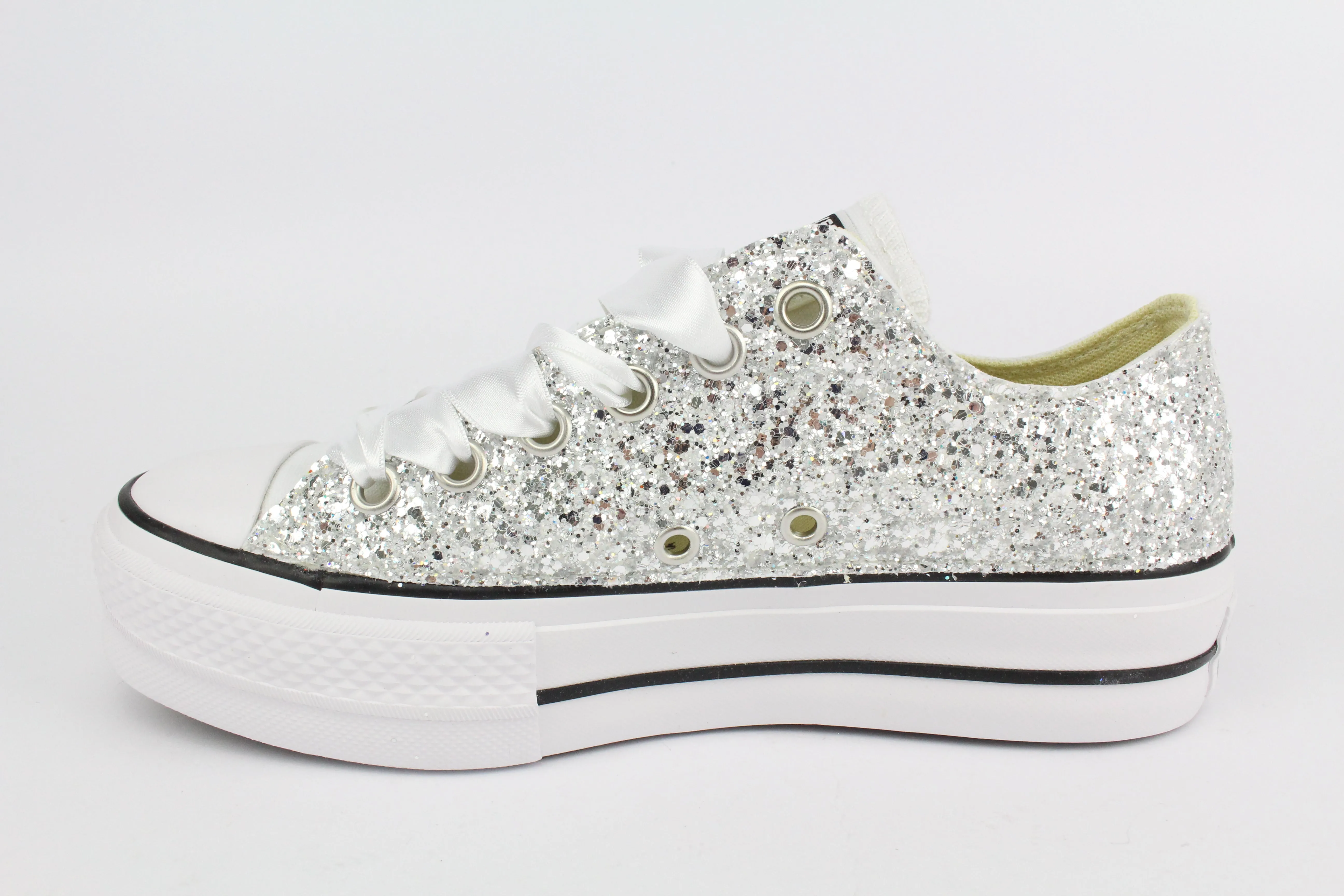 Converse All Star Platform Bassa Total Glitter Silver White & Strass