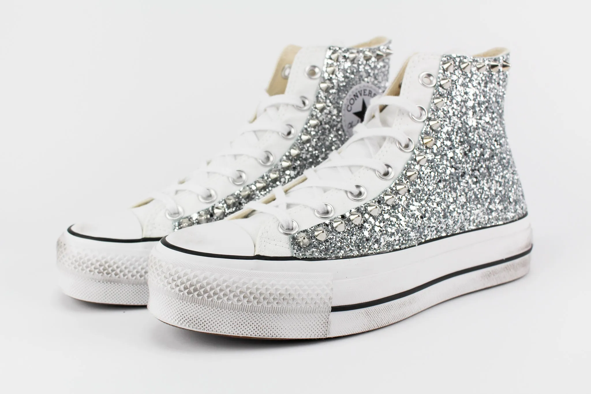 Converse All Star Platform Silver Glitter & Borchie