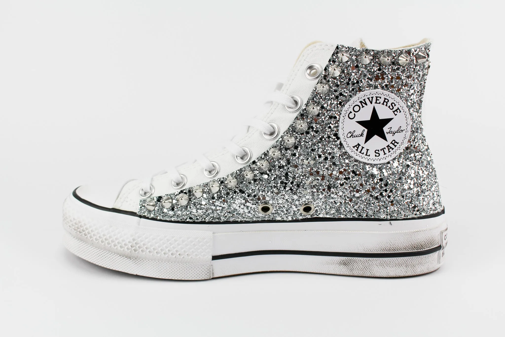 Converse All Star Platform Silver Glitter & Borchie
