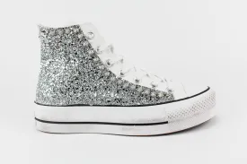 Converse All Star Platform Silver Glitter & Borchie
