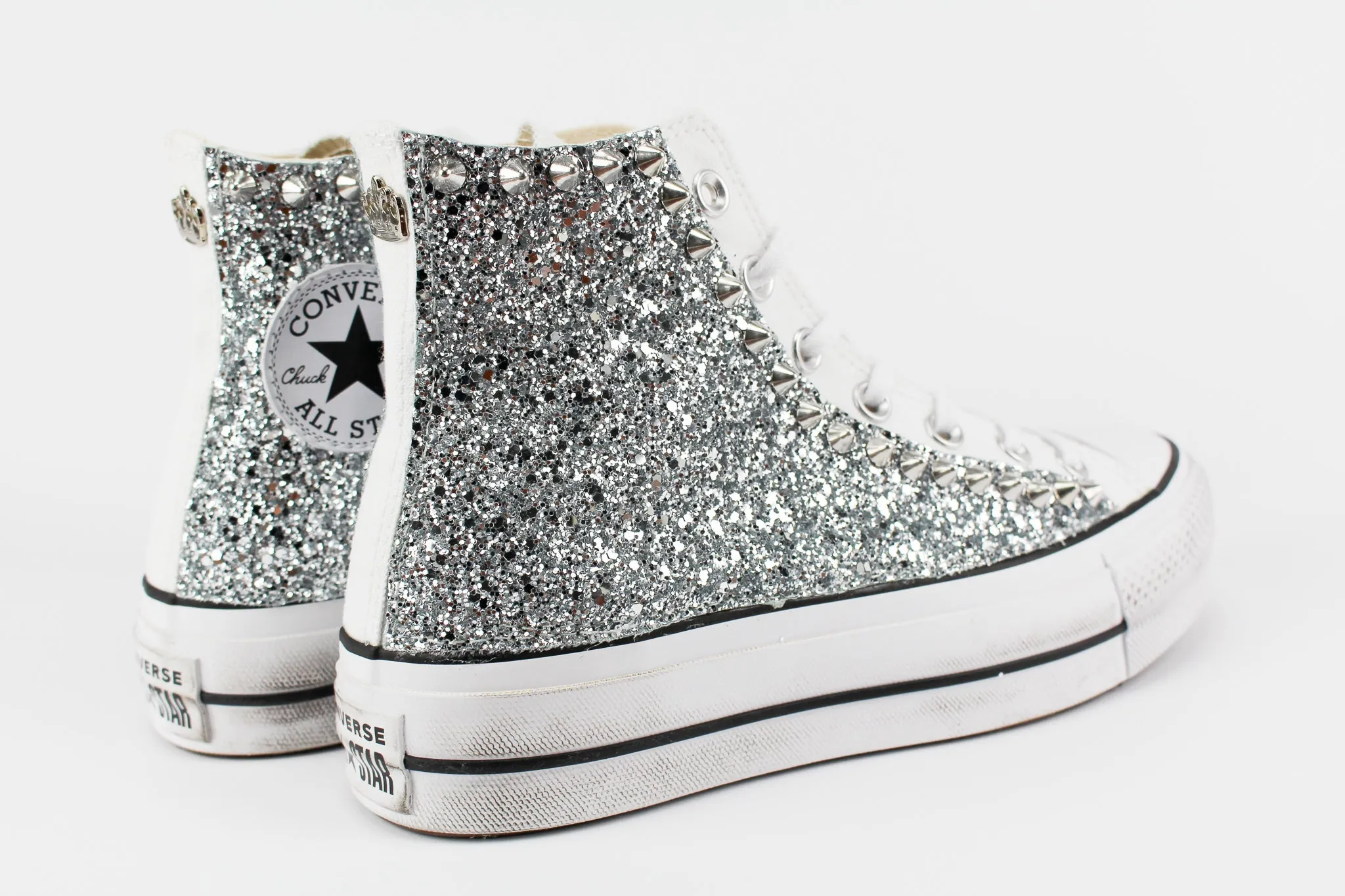 Converse All Star Platform Silver Glitter & Borchie
