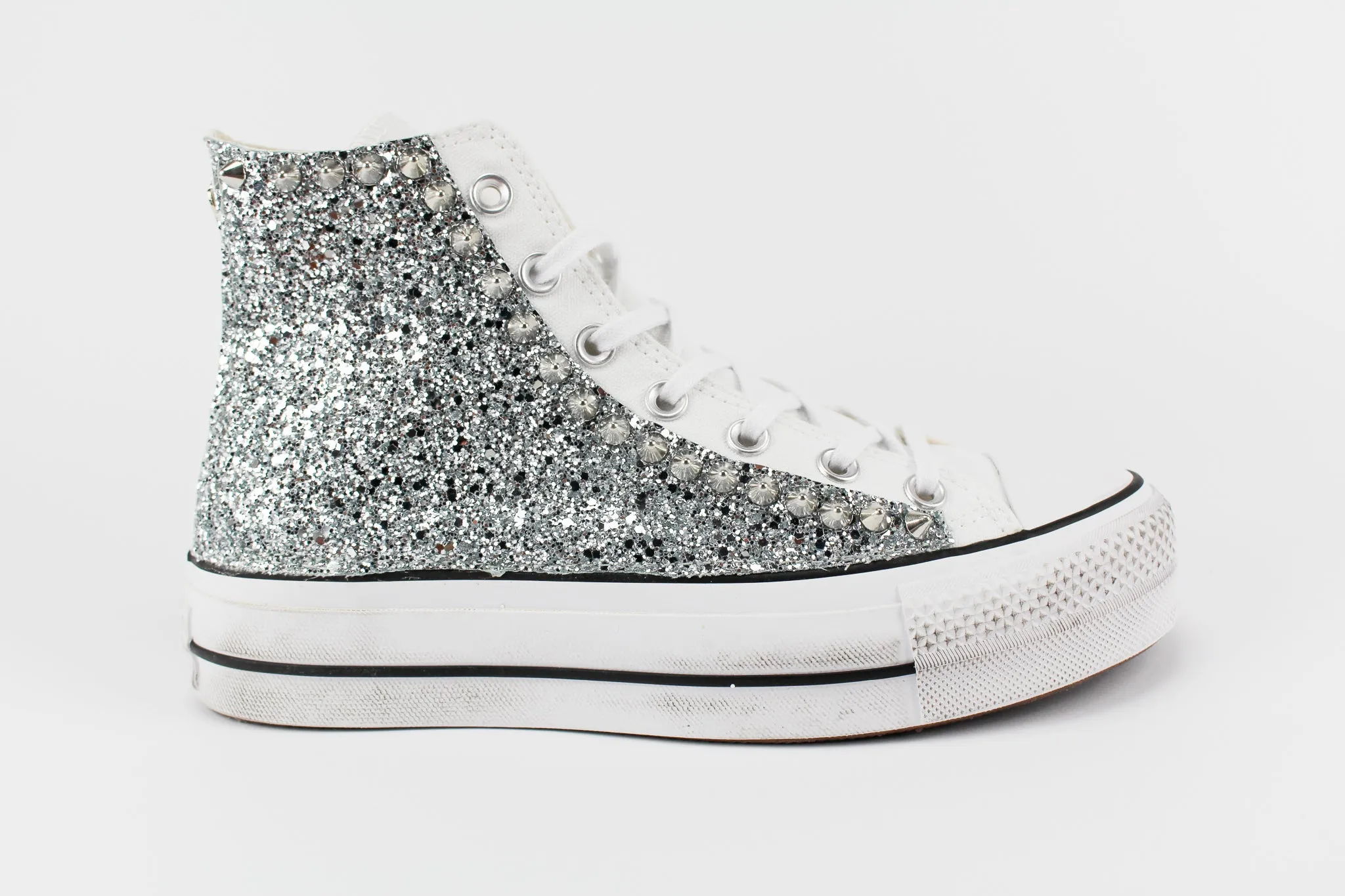 Converse All Star Platform Silver Glitter & Borchie