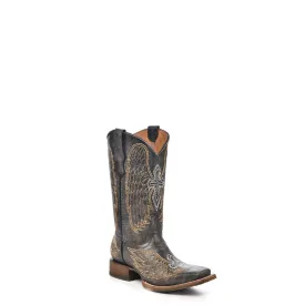 Corral Boots Kids Girl Leather Wing & Cross Black Square Toe Cowgirl
