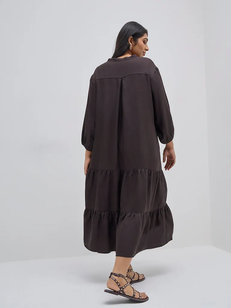 Diza Black Bird Embroidered Tiered Dress