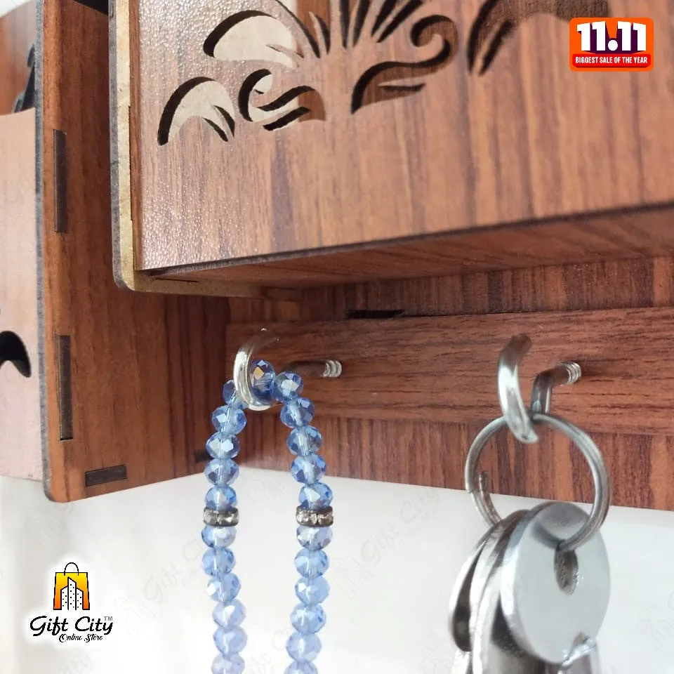 GEOMETRIC Multipurpose design Wood Key Holder With 8 Hooks - Gift City