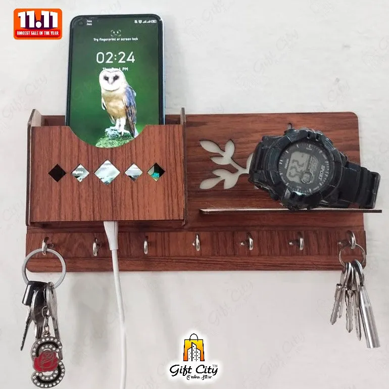 GEOMETRIC Multipurpose design Wood Key Holder With 8 Hooks - Gift City