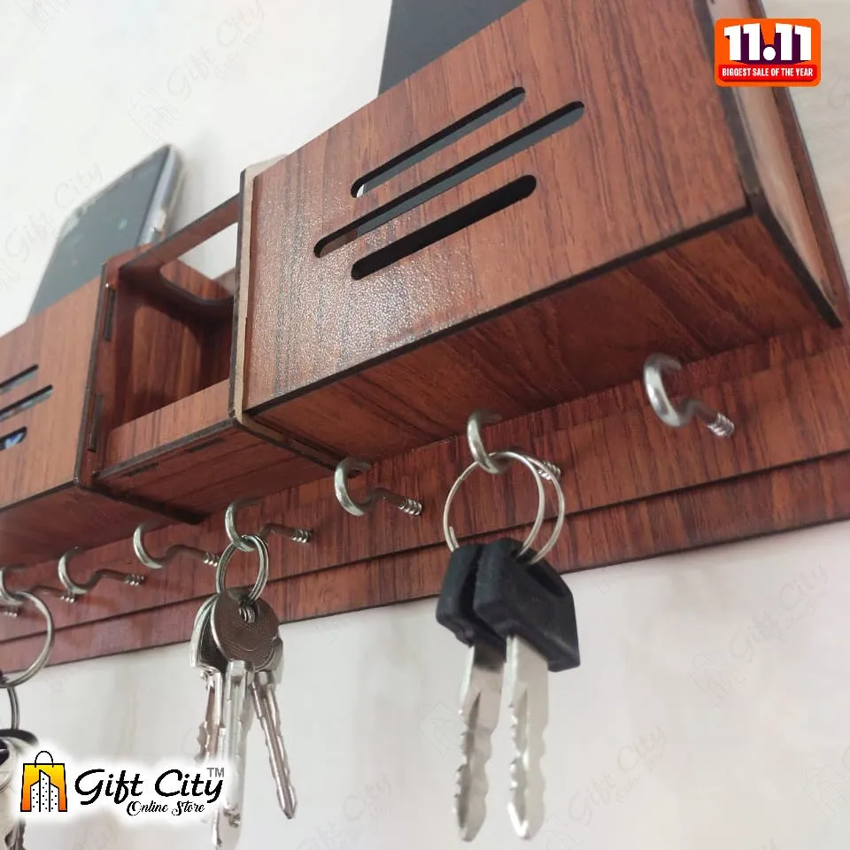 GEOMETRIC Multipurpose design Wood Key Holder With 8 Hooks - Gift City