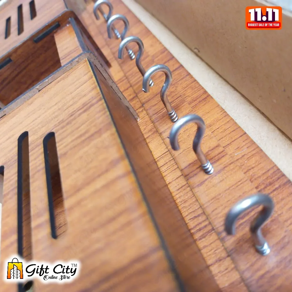 GEOMETRIC Multipurpose design Wood Key Holder With 8 Hooks - Gift City