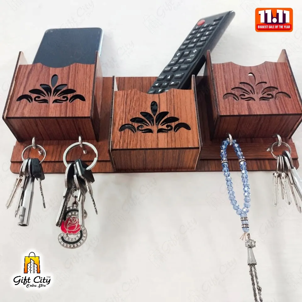 GEOMETRIC Multipurpose design Wood Key Holder With 8 Hooks - Gift City