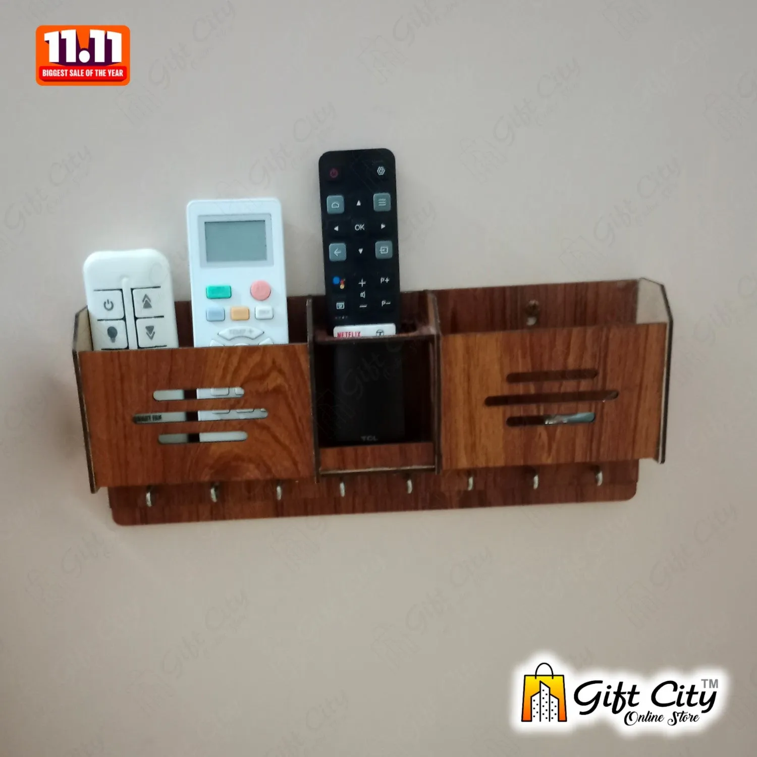 GEOMETRIC Multipurpose design Wood Key Holder With 8 Hooks - Gift City