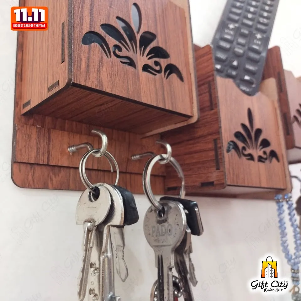 GEOMETRIC Multipurpose design Wood Key Holder With 8 Hooks - Gift City