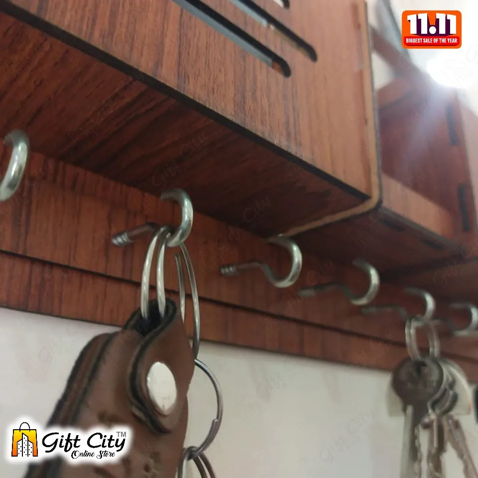 GEOMETRIC Multipurpose design Wood Key Holder With 8 Hooks - Gift City
