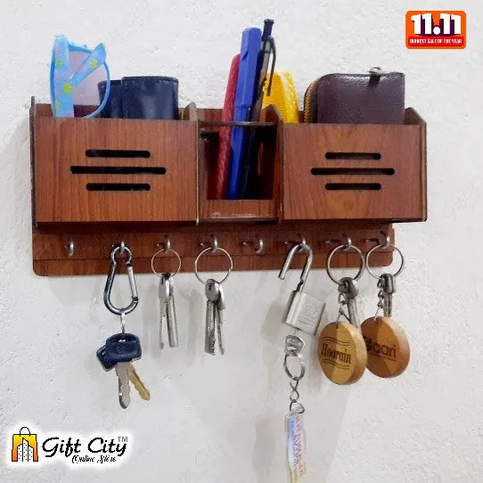 GEOMETRIC Multipurpose design Wood Key Holder With 8 Hooks - Gift City