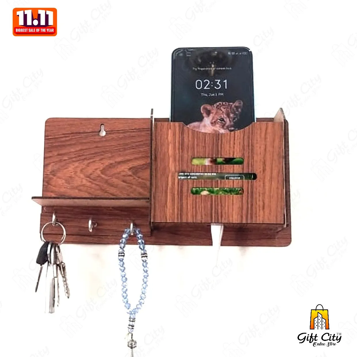 GEOMETRIC Multipurpose design Wood Key Holder With 8 Hooks - Gift City