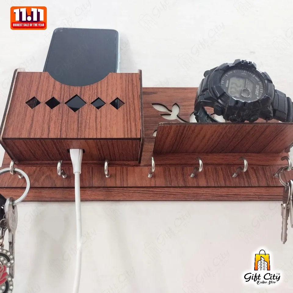 GEOMETRIC Multipurpose design Wood Key Holder With 8 Hooks - Gift City