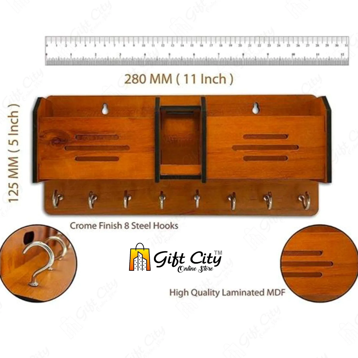 GEOMETRIC Multipurpose design Wood Key Holder With 8 Hooks - Gift City