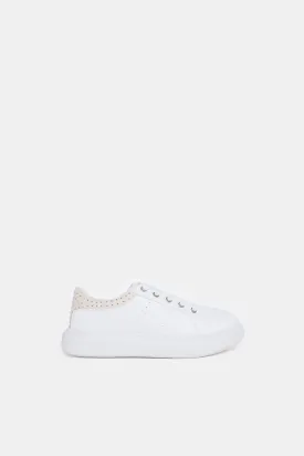 Girls White Diamante Sneakers