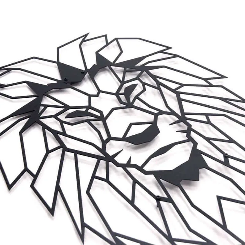 Lion Head Metal Wall Art - Black Laser-Cut Elegance