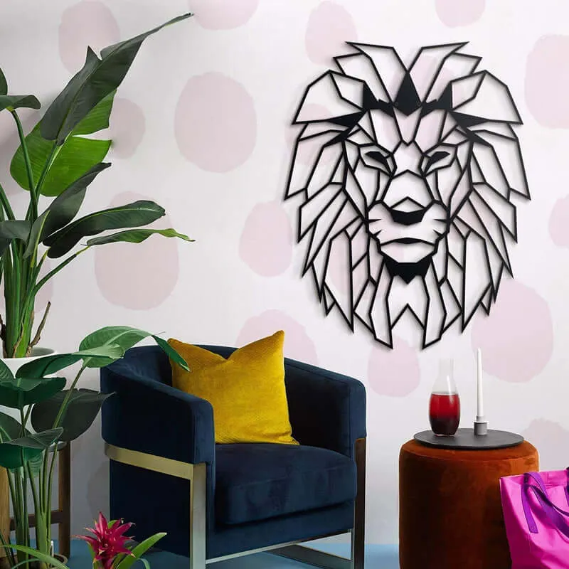 Lion Head Metal Wall Art - Black Laser-Cut Elegance