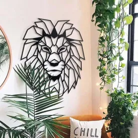 Lion Head Metal Wall Art - Black Laser-Cut Elegance