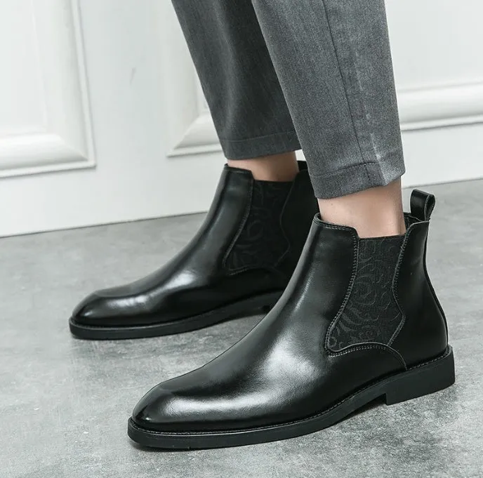 Men's elastic cut Chelsea boots Business dress leather boots men's English high top men's boots