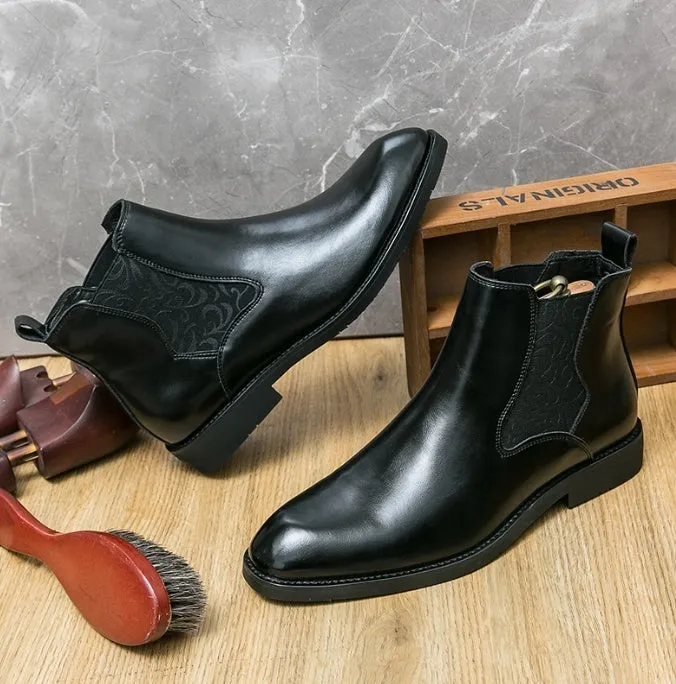 Men's elastic cut Chelsea boots Business dress leather boots men's English high top men's boots