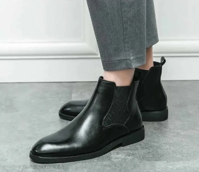 Men's elastic cut Chelsea boots Business dress leather boots men's English high top men's boots