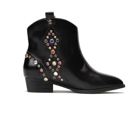 Miss Dallas Black Multi Gem Studded Bootie