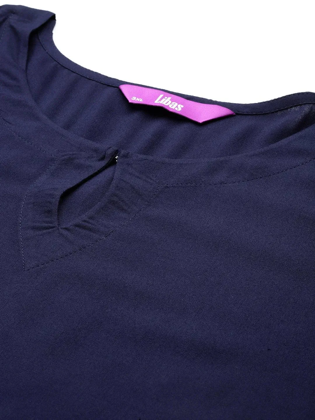 Plus Size Navy Solid Rayon Straight Kurta