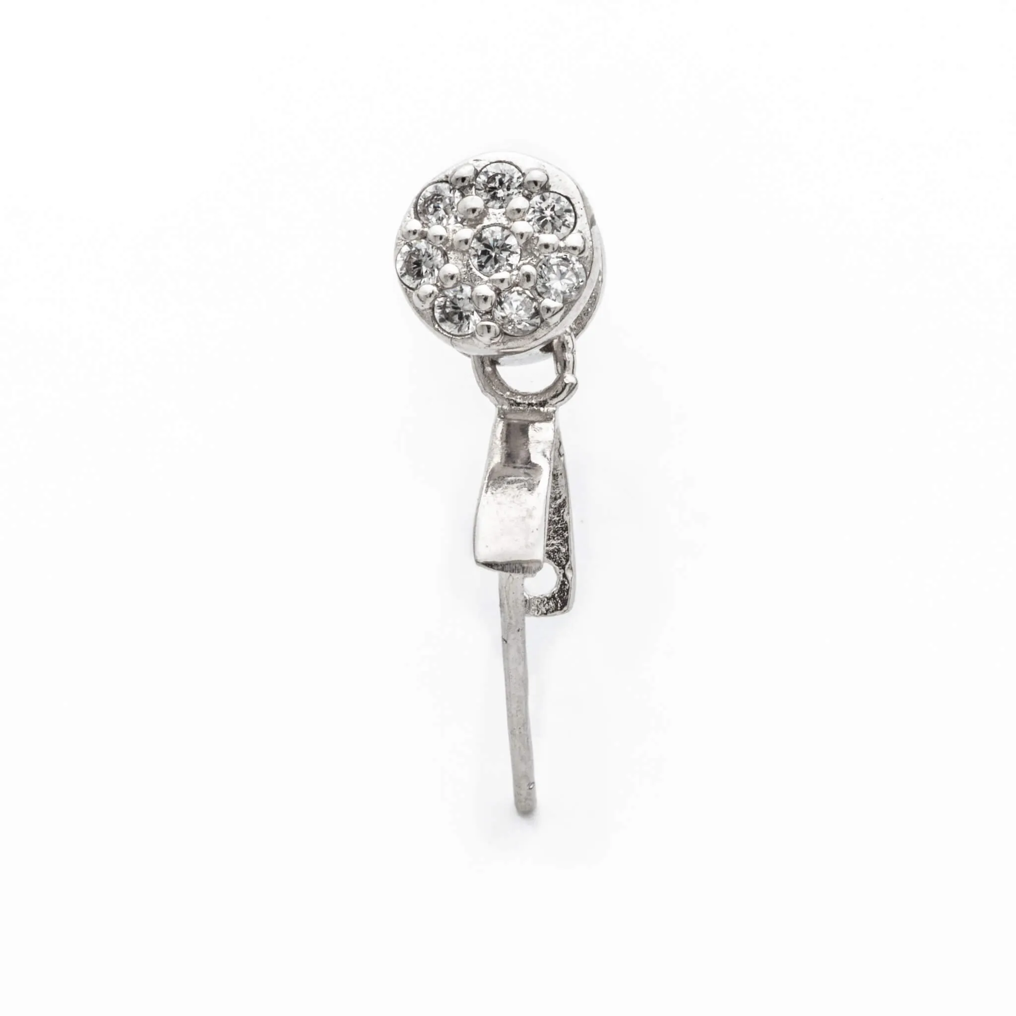 Round Pinch Bail with CZ's in Sterling Silver 1.6x4.8x2mm