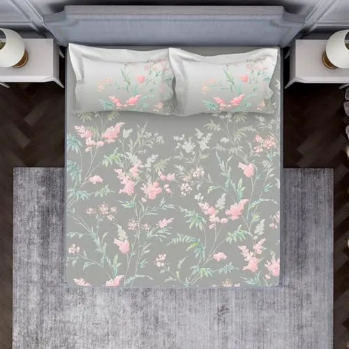 Spaces Essentials AW24 138 TC Cotton Viscose Bedsheet for Double Bed with 2 Pillow Cover | Safe for Skin & Super Soft Queen Size Double Bedsheet (90" X 108" Inches) - Grey