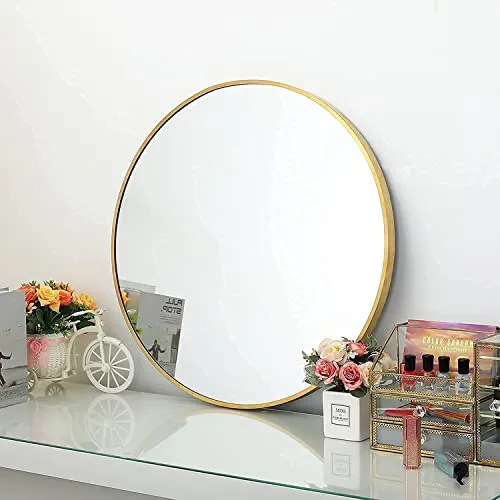 The Art Box Iron Metal Decorative HD Clear Image Wall Mount Round Wall Mirror with Hook for Hanging on Wall for Bedroom, Home Decor, wash Basin, Vanity, Makeup, Bathroom Framed, Gold 24"