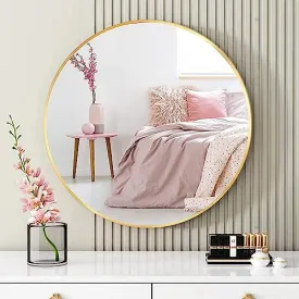 The Art Box Iron Metal Decorative HD Clear Image Wall Mount Round Wall Mirror with Hook for Hanging on Wall for Bedroom, Home Decor, wash Basin, Vanity, Makeup, Bathroom Framed, Gold 24"