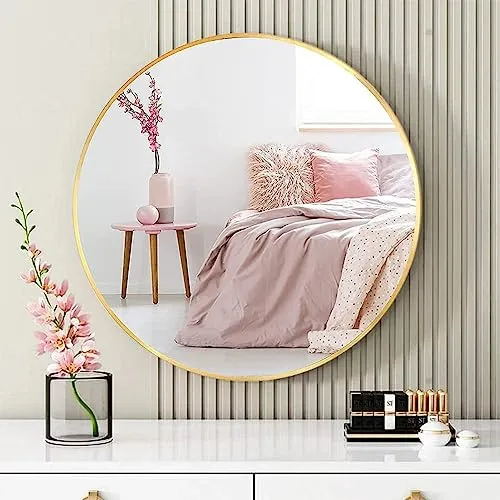 The Art Box Iron Metal Decorative HD Clear Image Wall Mount Round Wall Mirror with Hook for Hanging on Wall for Bedroom, Home Decor, wash Basin, Vanity, Makeup, Bathroom Framed, Gold 24"