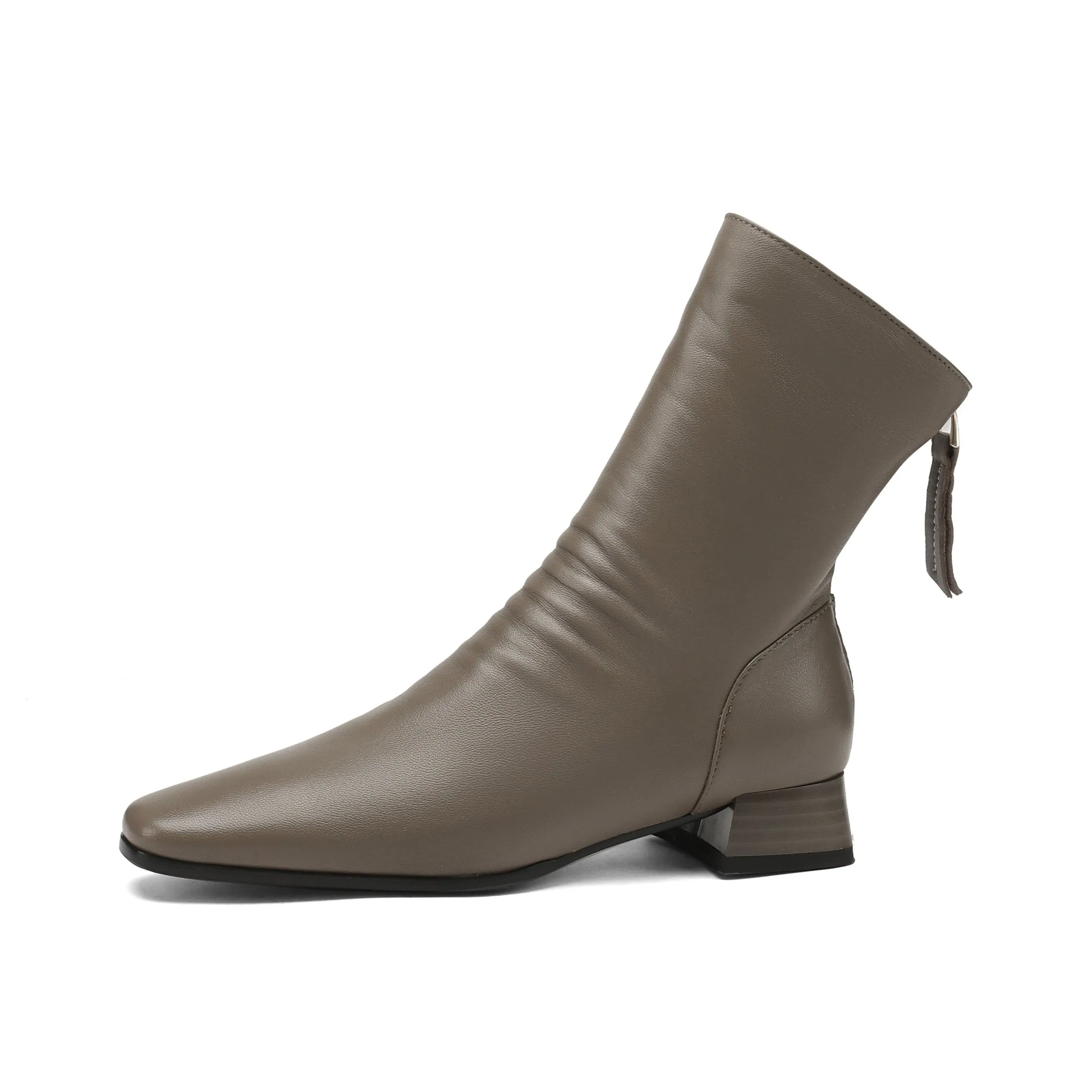 TinaCus Women's Genuine Leather Handmade Block Heel Zip Up Littele Square Toe Ankle Boots