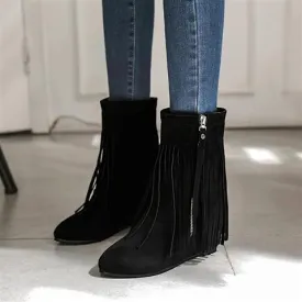 Women's Tassel Wedges Heels Short Boots